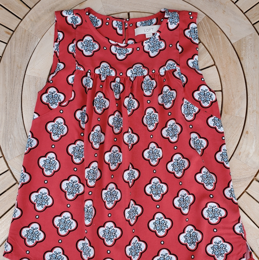 Ann Taylor LOFT, smocked sleeveless shell